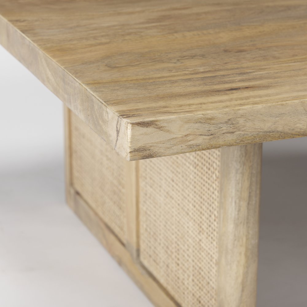 42" Square Light Brown Wood Cane Coffee Table