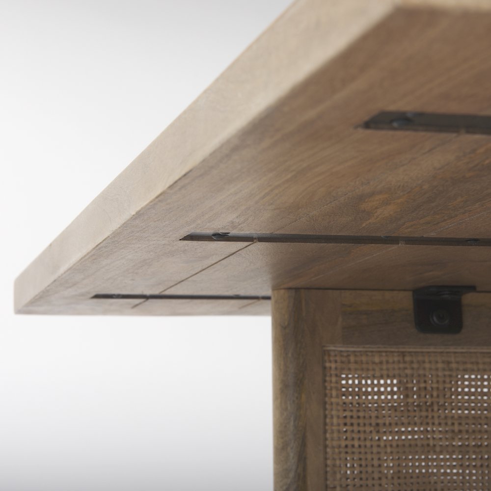 42" Square Light Brown Wood Cane Coffee Table