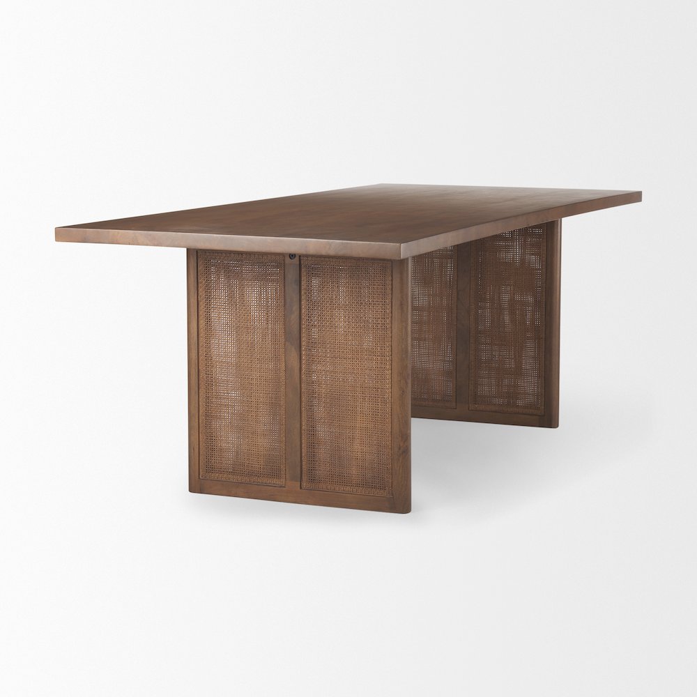 Grier 84L Medium Brown Wood Cane Dining Table