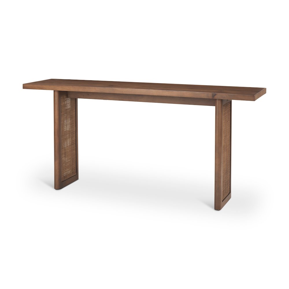 Medium Brown Solid Wood Cane Console Table