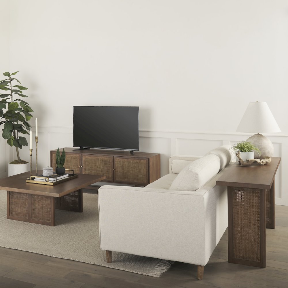Medium Brown Solid Wood Cane Console Table