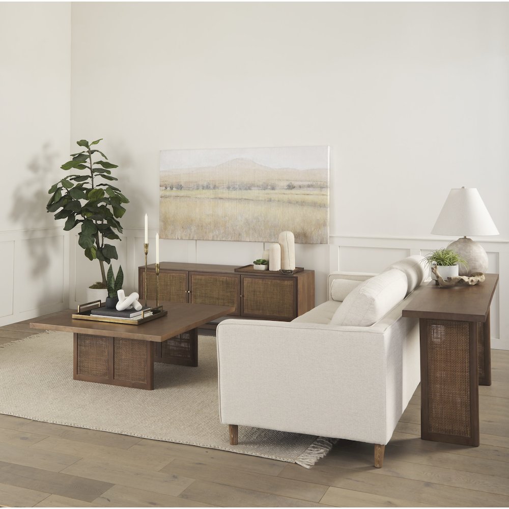 Medium Brown Solid Wood Cane Console Table