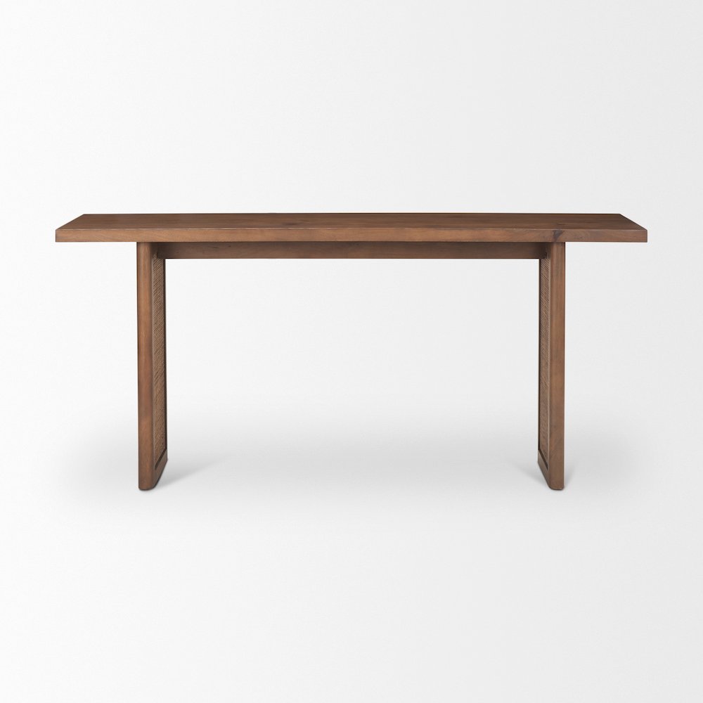Medium Brown Solid Wood Cane Console Table
