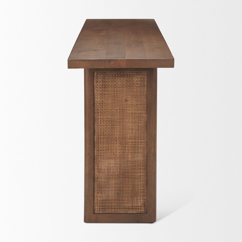 Medium Brown Solid Wood Cane Console Table