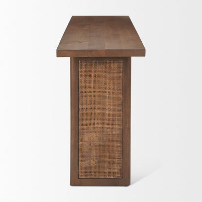 Medium Brown Solid Wood Cane Console Table