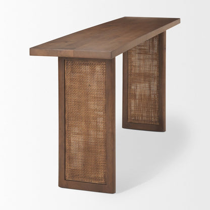 Medium Brown Solid Wood Cane Console Table