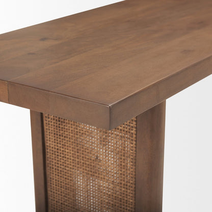 Medium Brown Solid Wood Cane Console Table