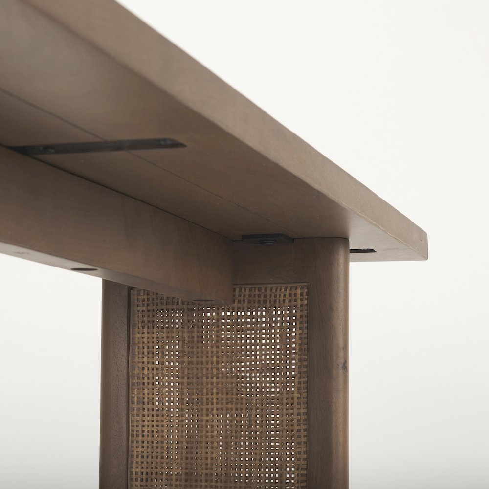 Medium Brown Solid Wood Cane Console Table