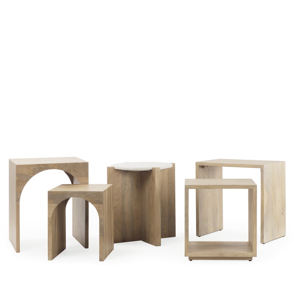 Wood And Marble Accent Table