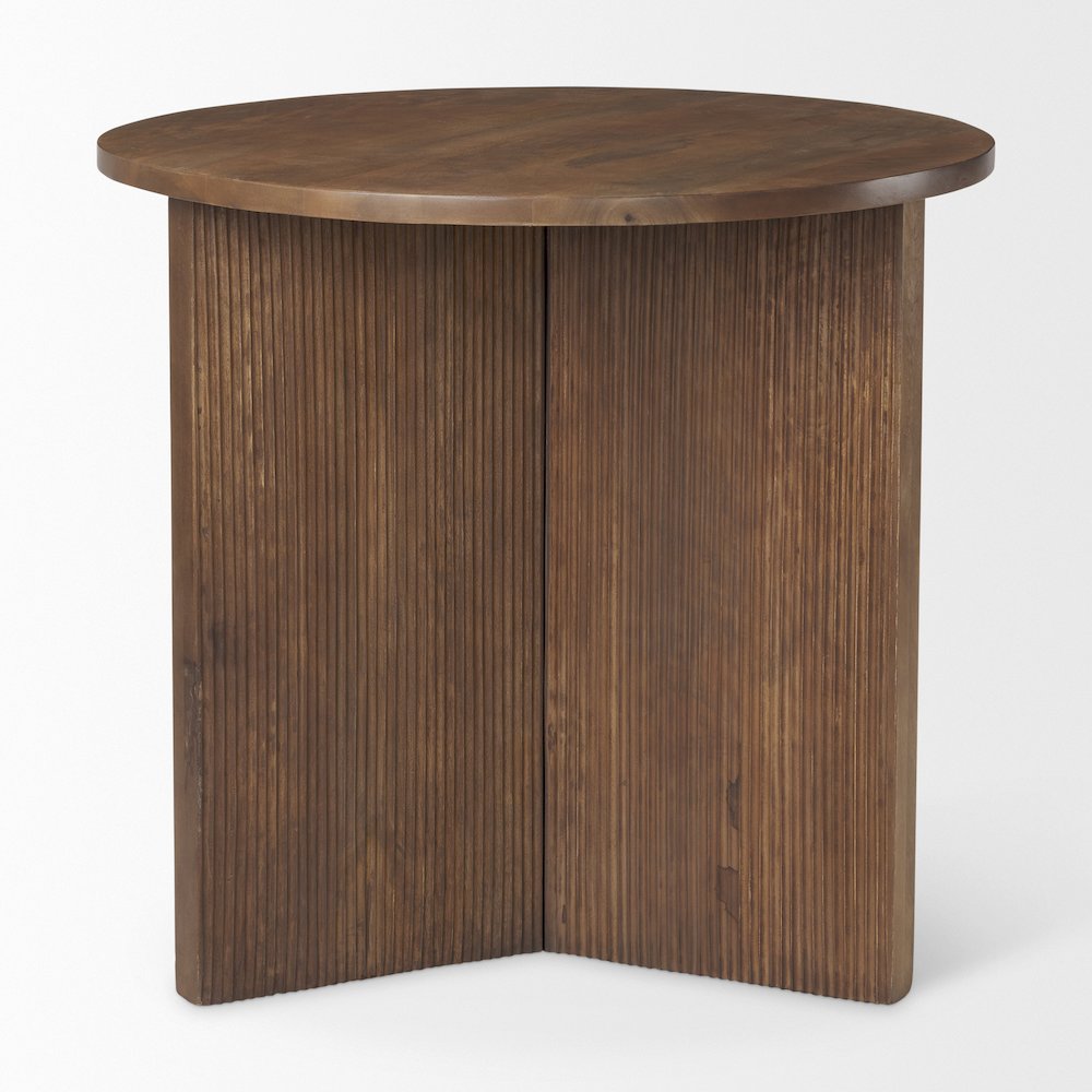 32" Round Tabletop Fluted Wood Base Foyer Accent Table