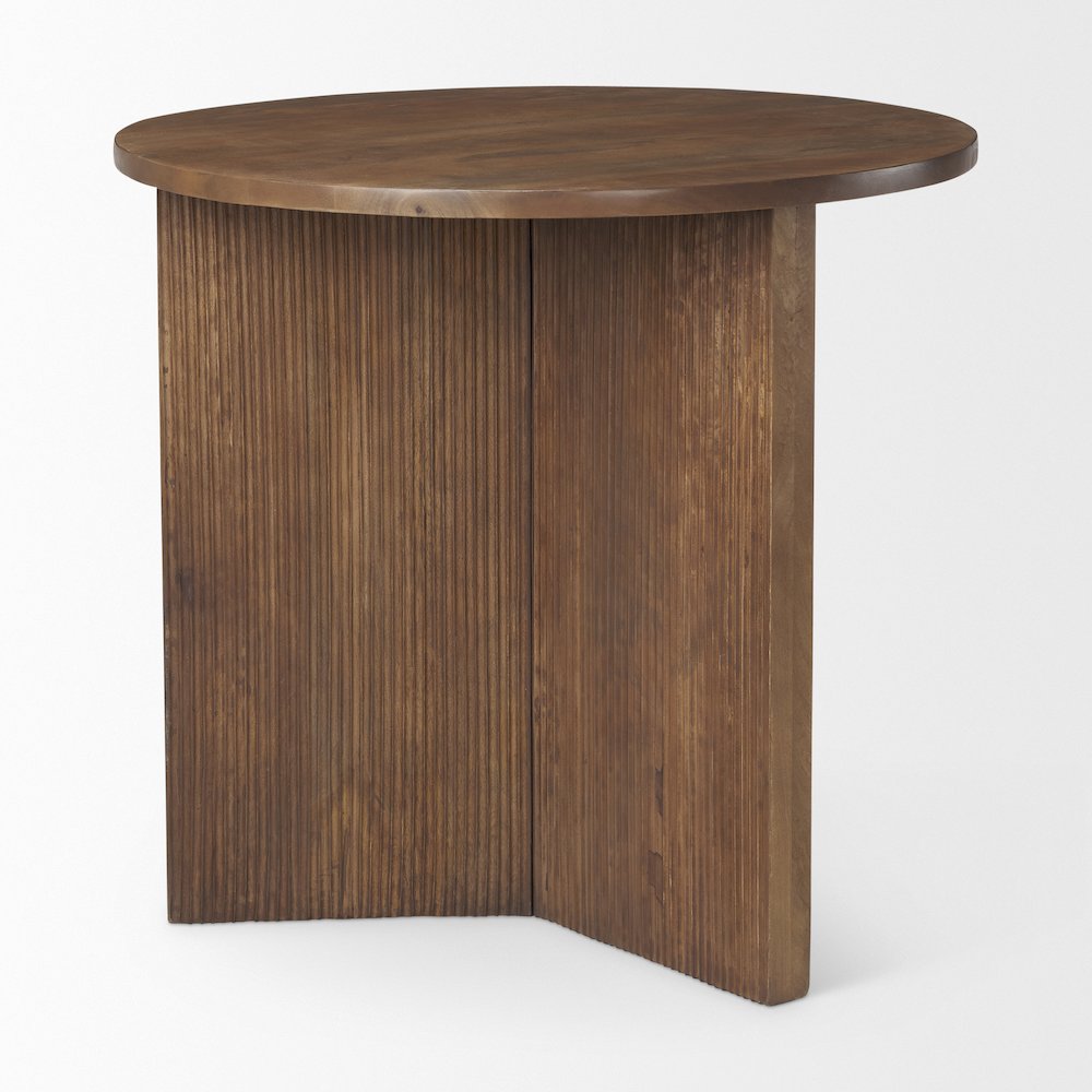 32" Round Tabletop Fluted Wood Base Foyer Accent Table