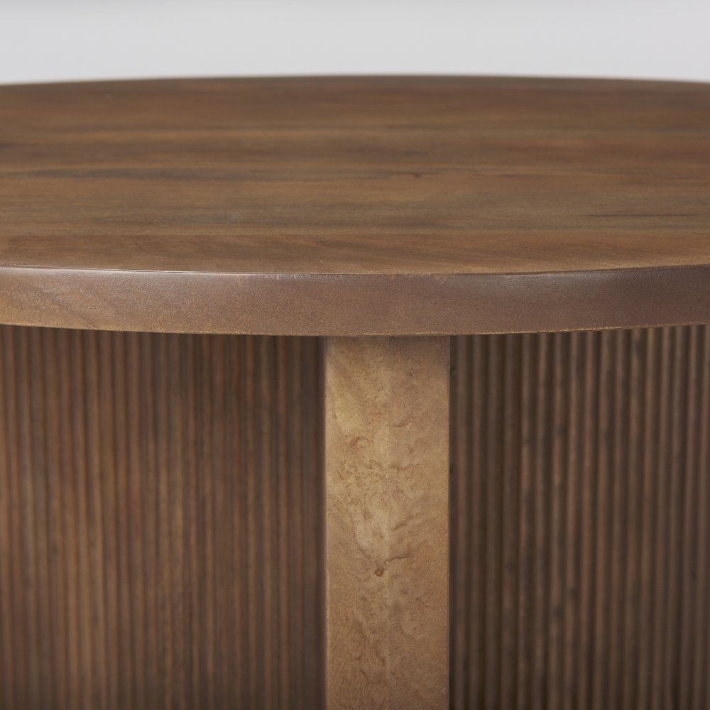 32" Round Tabletop Fluted Wood Base Foyer Accent Table