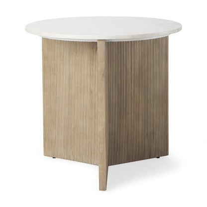Marble Tabletop Fluted Light Wood Base Foyer Accent Table