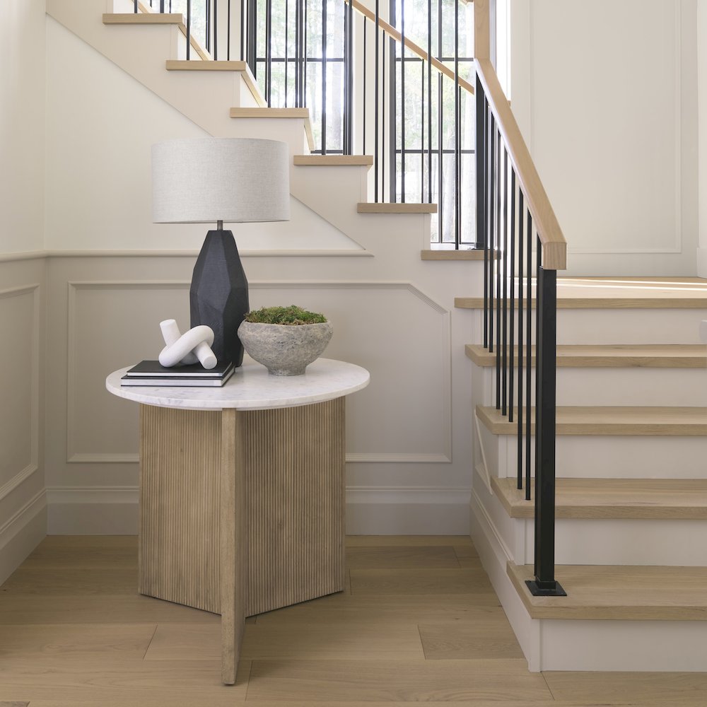 Marble Tabletop Fluted Light Wood Base Foyer Accent Table