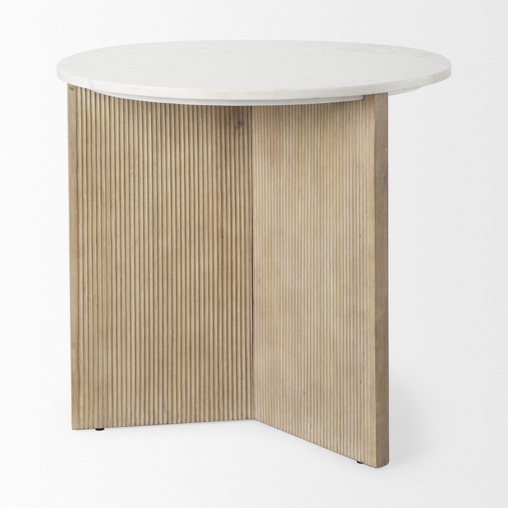 Marble Tabletop Fluted Light Wood Base Foyer Accent Table
