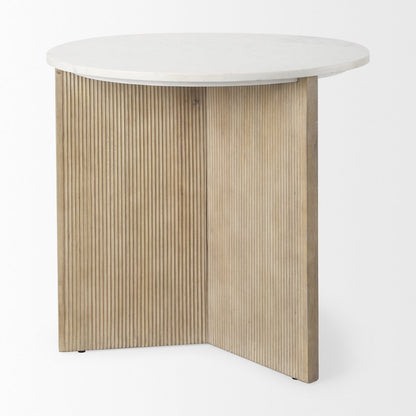 Marble Tabletop Fluted Light Wood Base Foyer Accent Table