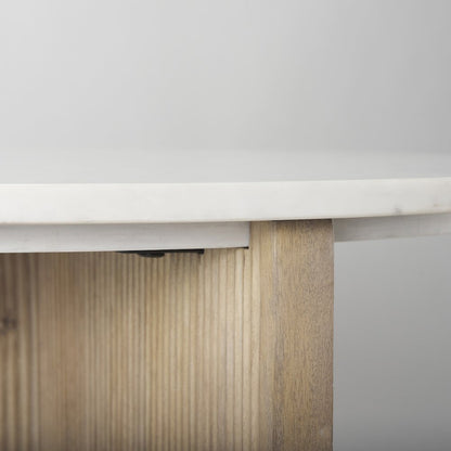 Marble Tabletop Fluted Light Wood Base Foyer Accent Table