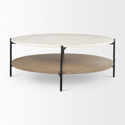 Marble Top Brown Wood Shelf Round Coffee Table