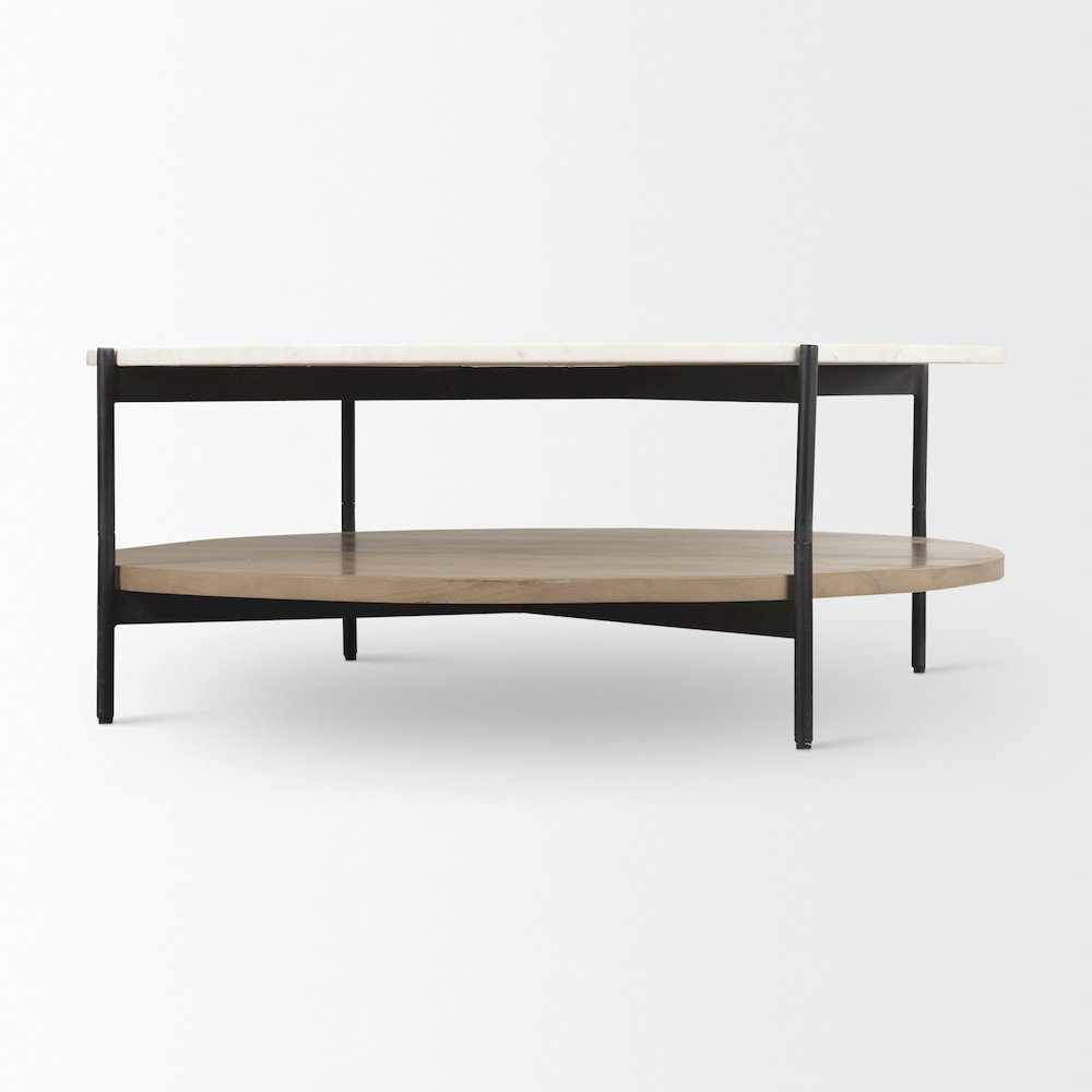 Marble Top Brown Wood Shelf Round Coffee Table