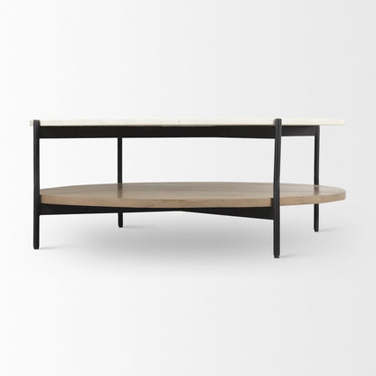 Marble Top Brown Wood Shelf Round Coffee Table