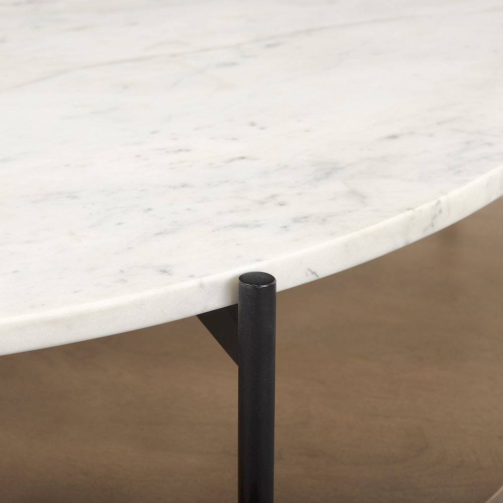 Marble Top Brown Wood Shelf Round Coffee Table