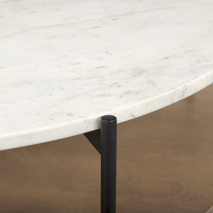 Marble Top Brown Wood Shelf Round Coffee Table
