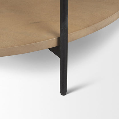 Marble Top Brown Wood Shelf Round Coffee Table