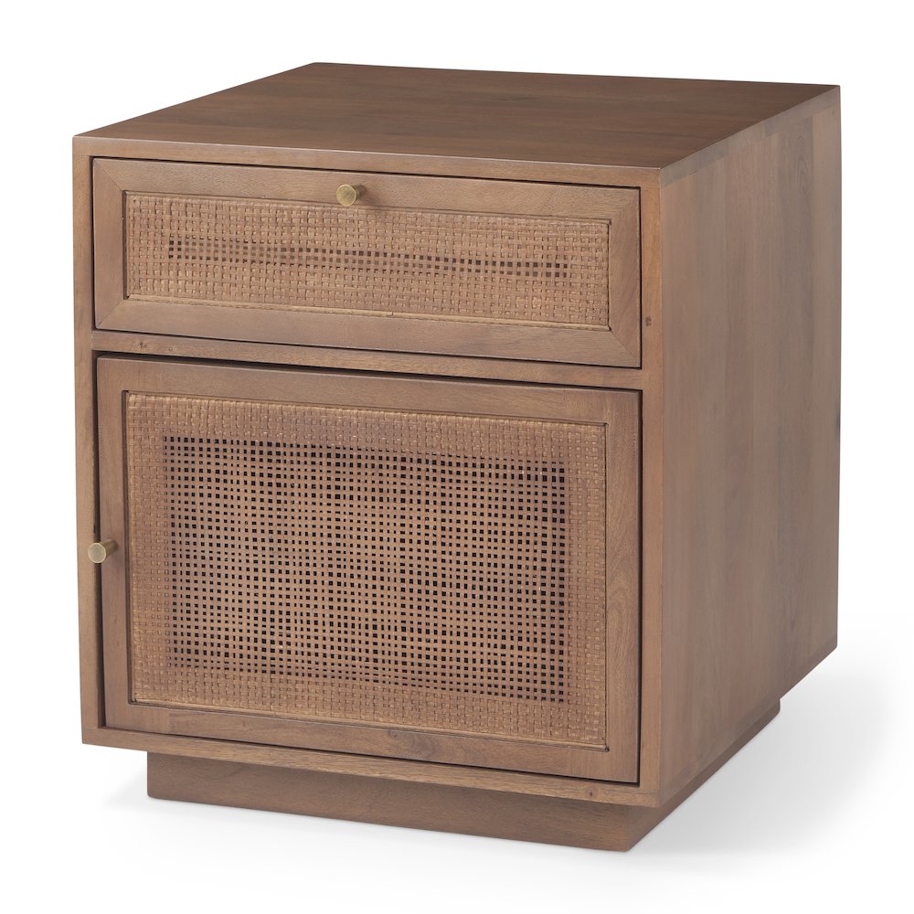 Grier Medium Brown Wood Cane Accent Table