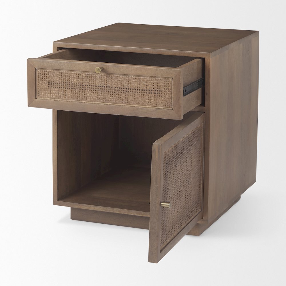 Grier Medium Brown Wood Cane Accent Table