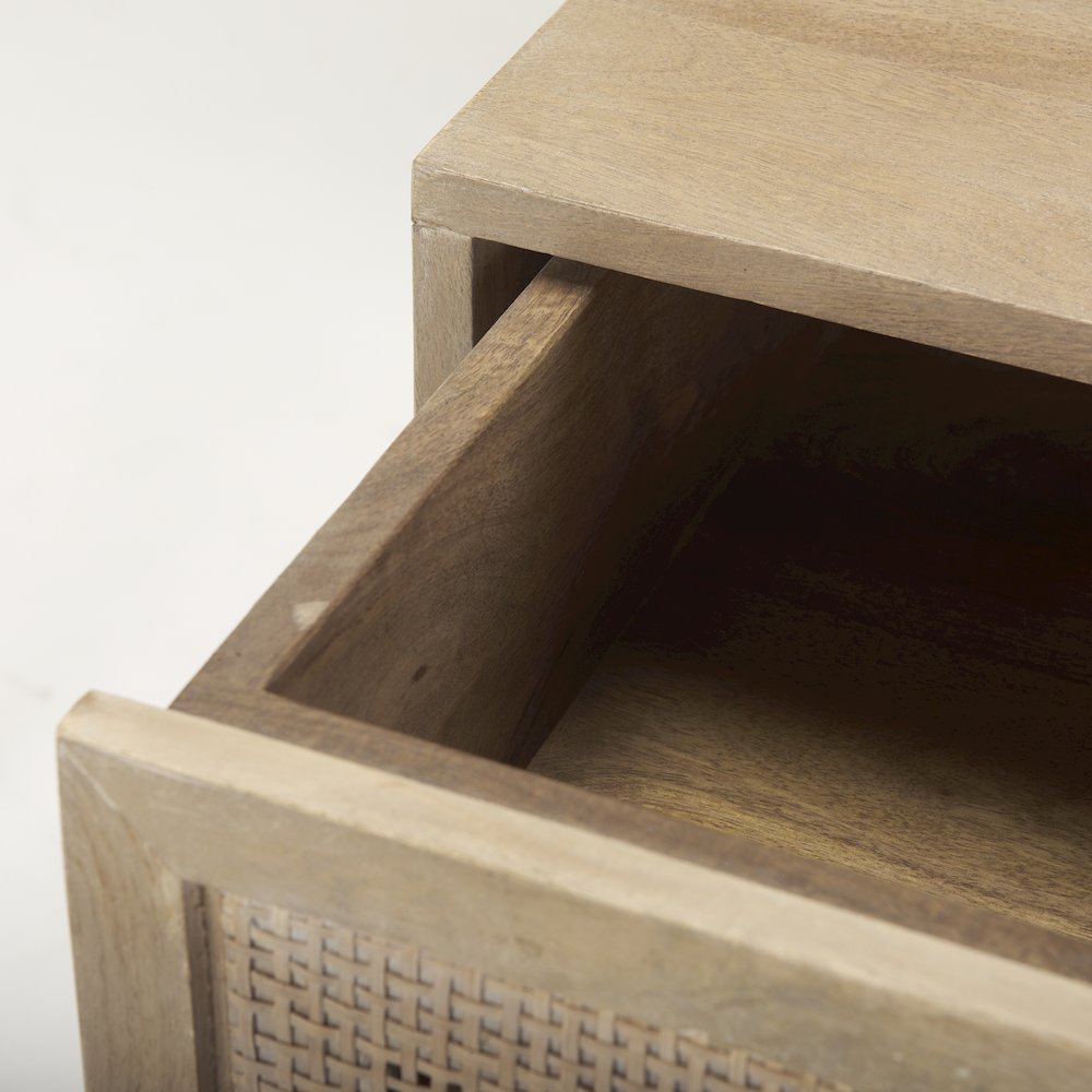 Grier Light Brown Wood Cane Accent Table