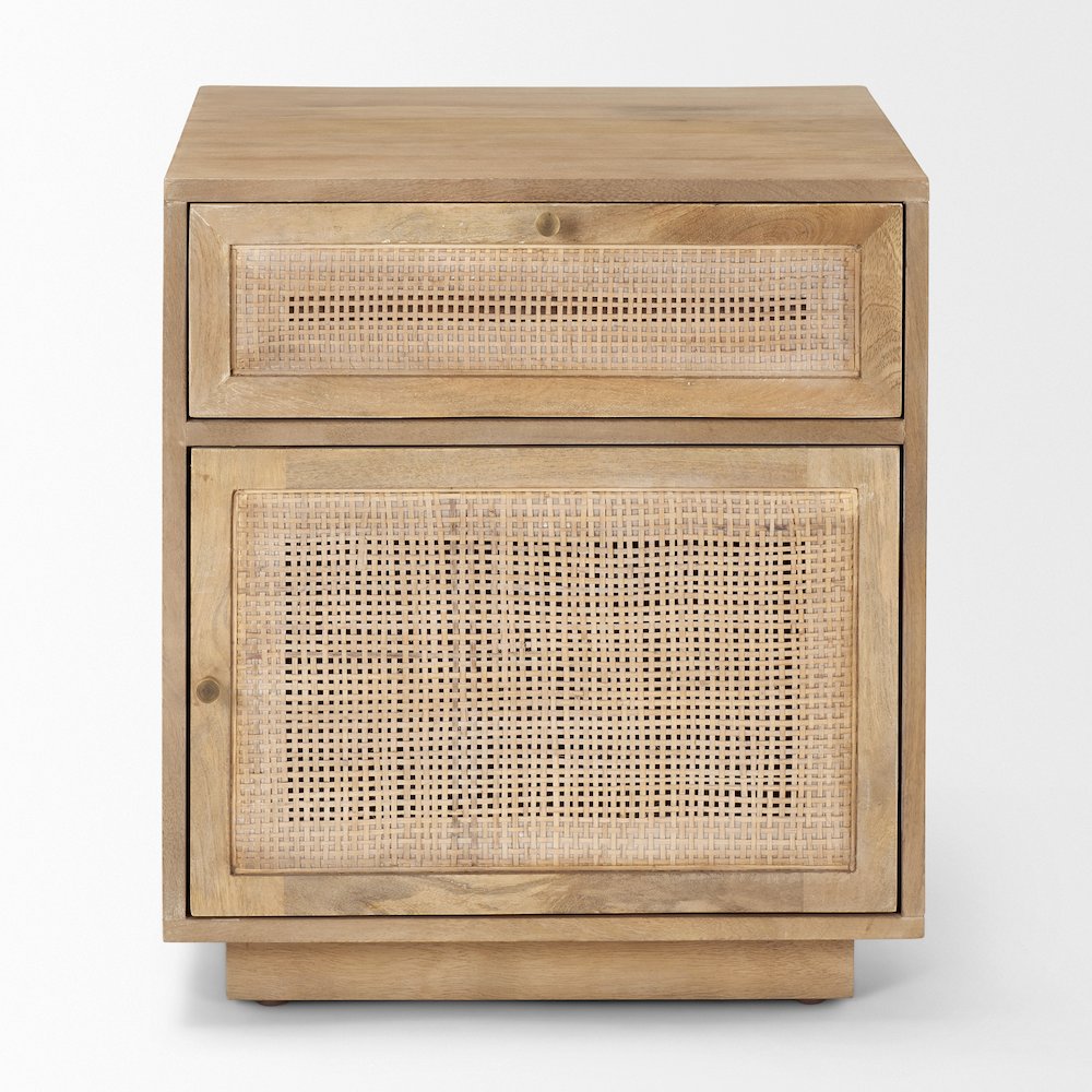 Grier Light Brown Wood Cane Accent Table