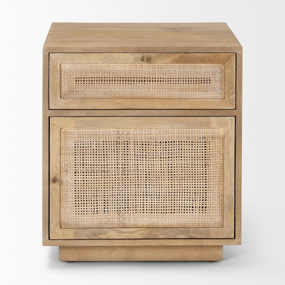Grier Light Brown Wood Cane Accent Table