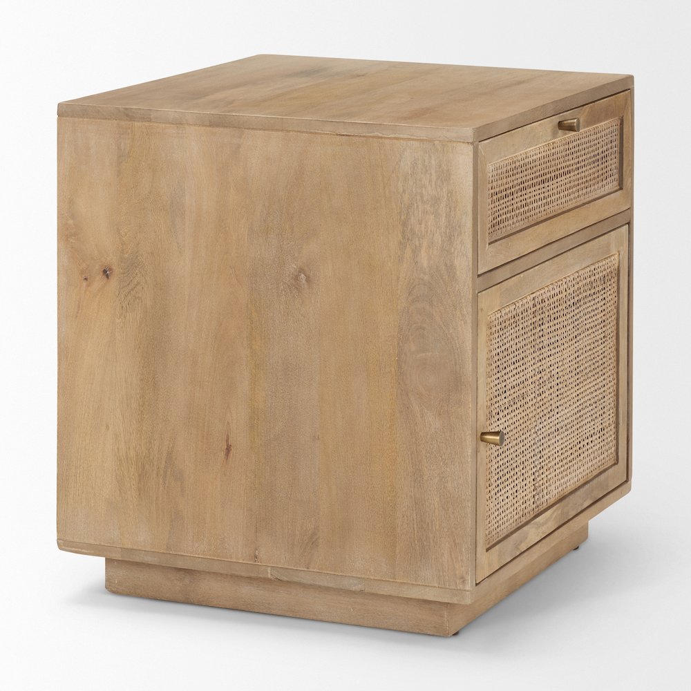Grier Light Brown Wood Cane Accent Table