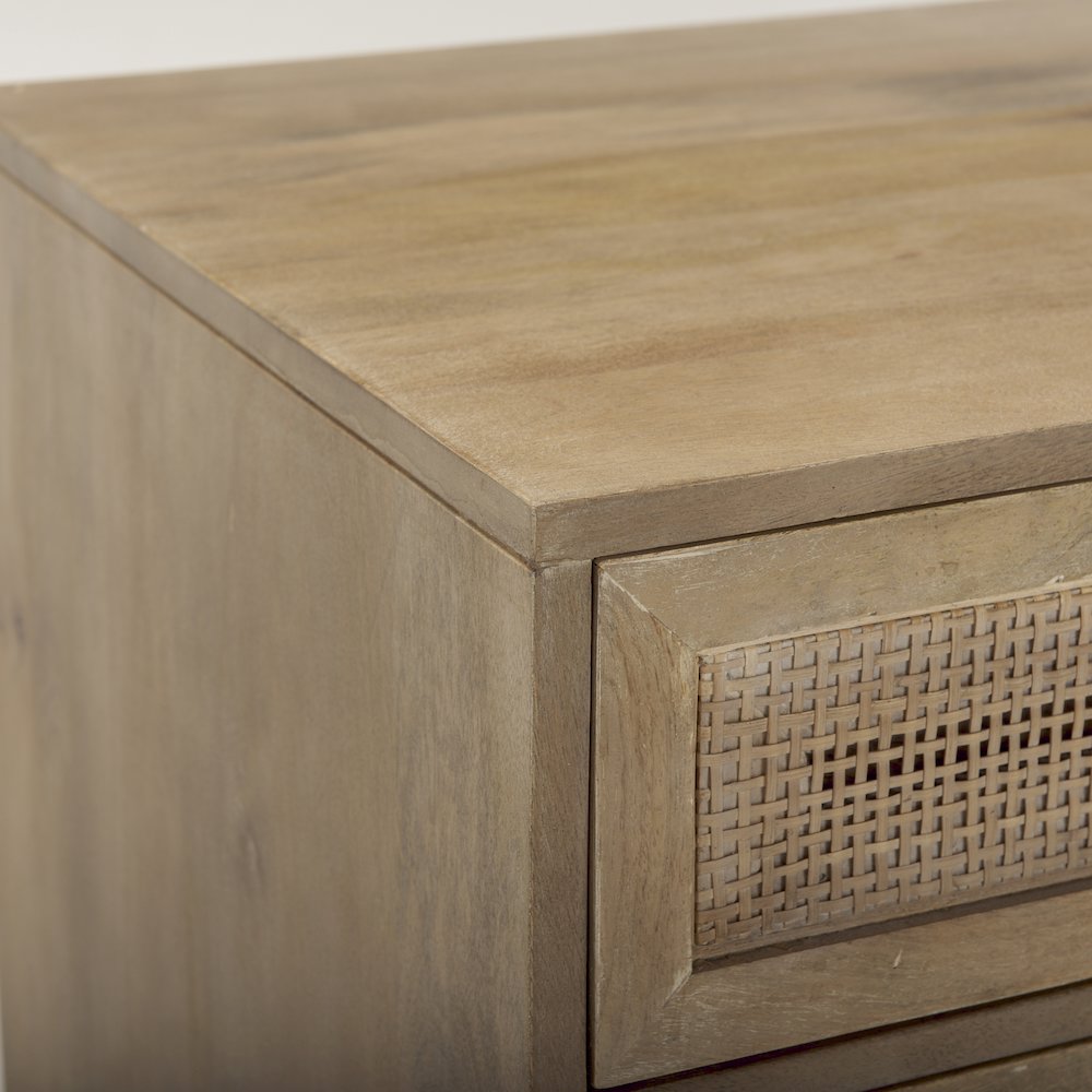 Grier Light Brown Wood Cane Accent Table