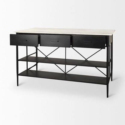 Amika White Marble Top Black Metal Base Kitchen Island