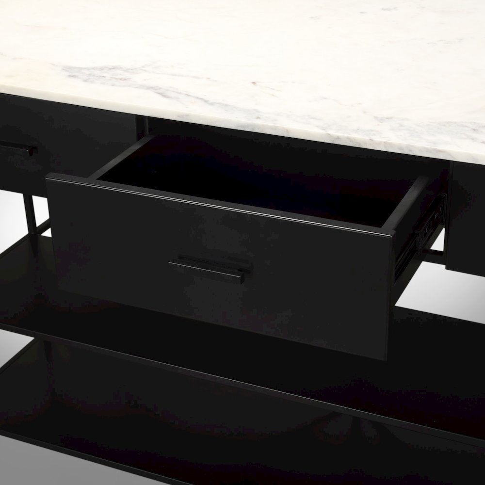 Amika White Marble Top Black Metal Base Kitchen Island
