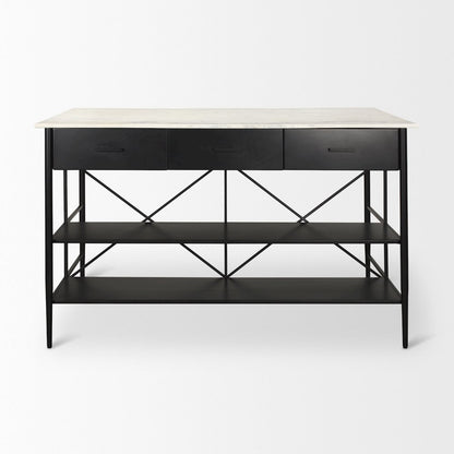 Amika White Marble Top Black Metal Base Kitchen Island