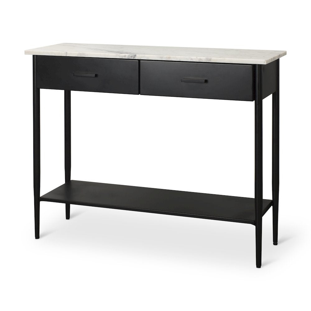 White Marble Top Black Metal Base Console Table