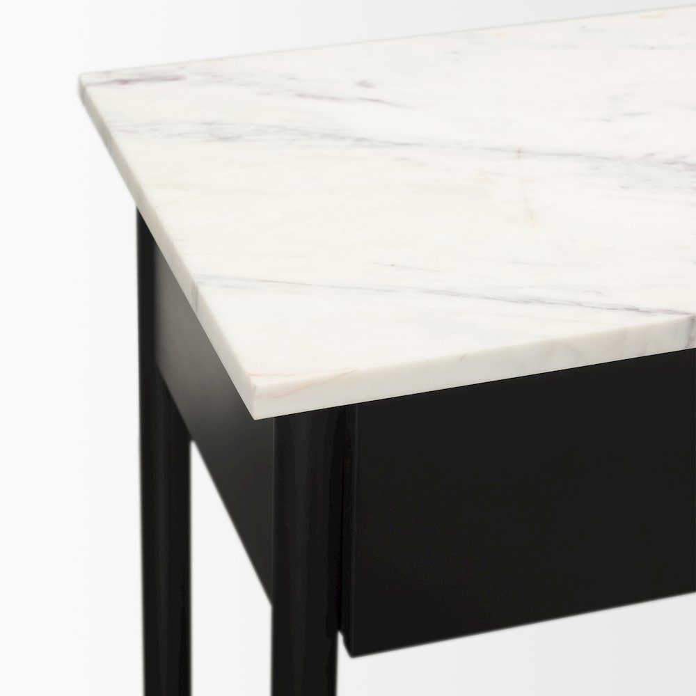 White Marble Top Black Metal Base Console Table