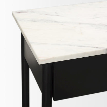 White Marble Top Black Metal Base Console Table