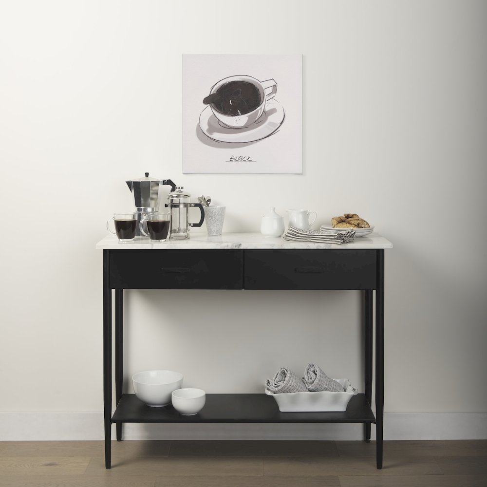 White Marble Top Black Metal Base Console Table