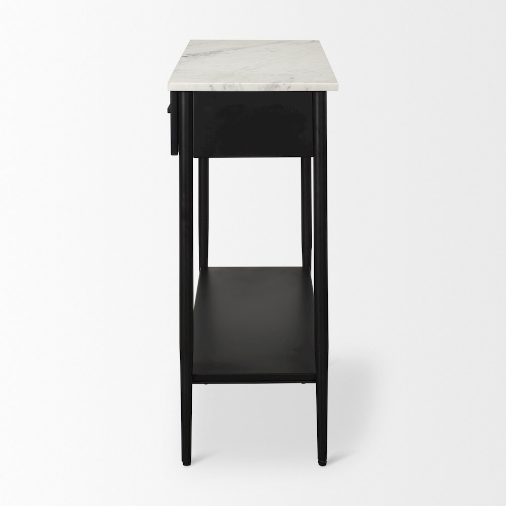 White Marble Top Black Metal Base Console Table