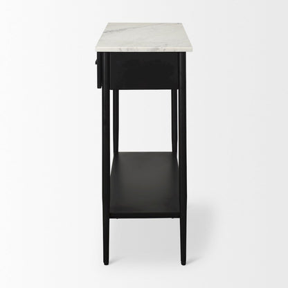 White Marble Top Black Metal Base Console Table