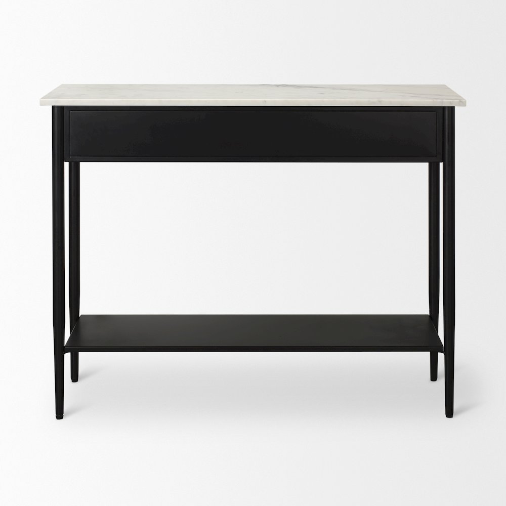 White Marble Top Black Metal Base Console Table