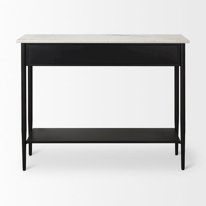 White Marble Top Black Metal Base Console Table