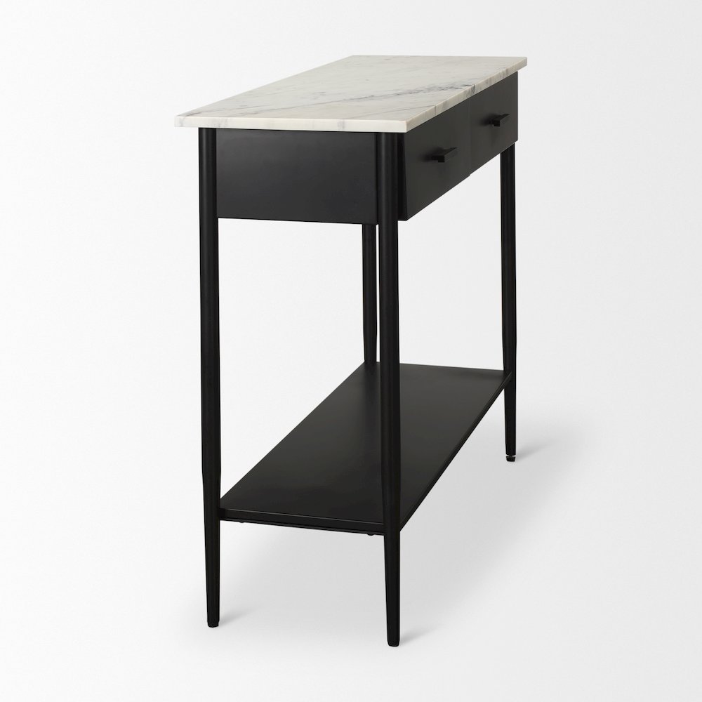 White Marble Top Black Metal Base Console Table