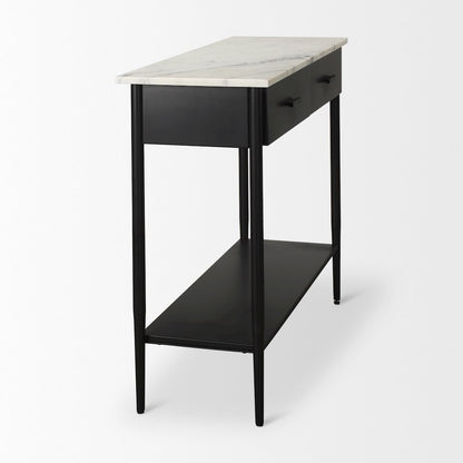 White Marble Top Black Metal Base Console Table