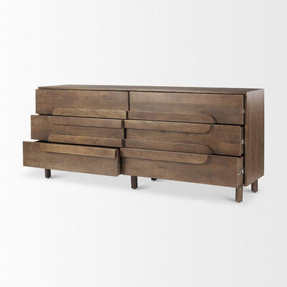 Astrid 71L x 17W x 30.3H Medium Brown Solid Wood 6 Drawer Sideboard