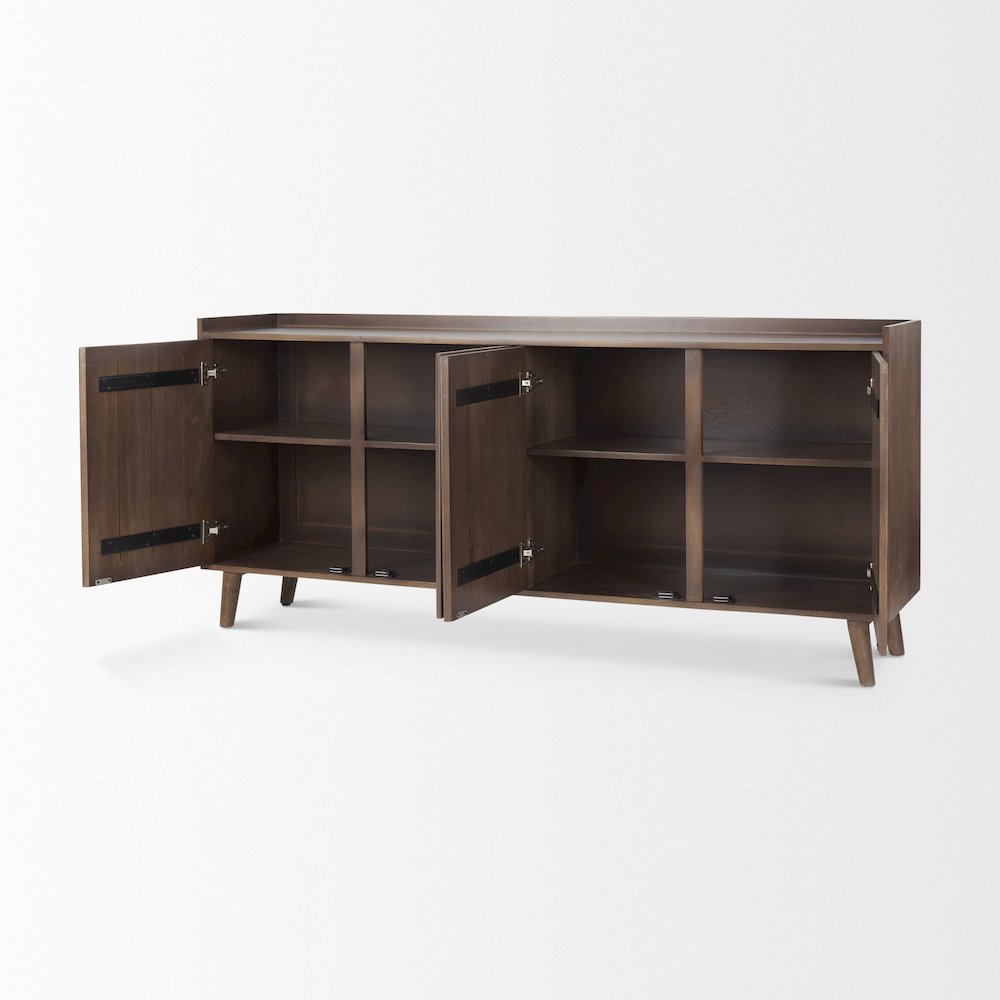 Lillie Medium Brown Wood 4 Door Tray Top Sideboard