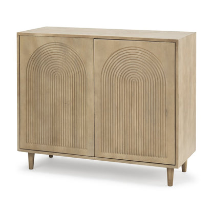 Light Brown Wood Carved Arch Pattern 2 Door Accent Cabinet